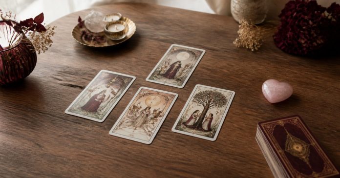 Love Tarot Readings for Relationship Clarity Tarot cards and rose quartz arranged for a love tarot reading